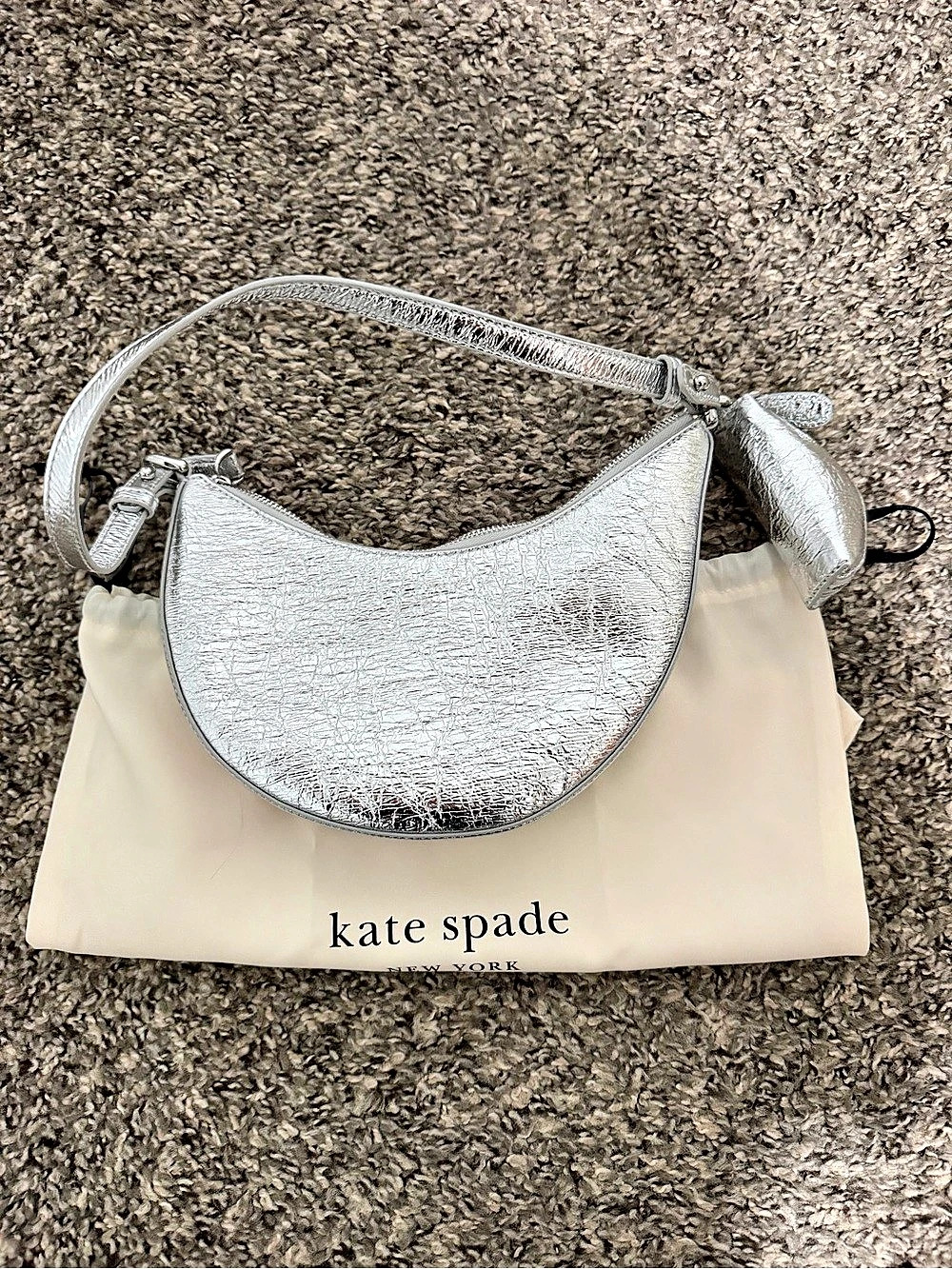 Kate Spade Mini Duo Crinkle Metallic Leather Crossbody Bag Silver